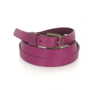 Women’s Magenta Pink Skinny Thin Pebbled Leather Belt Size XL Brass Buckle